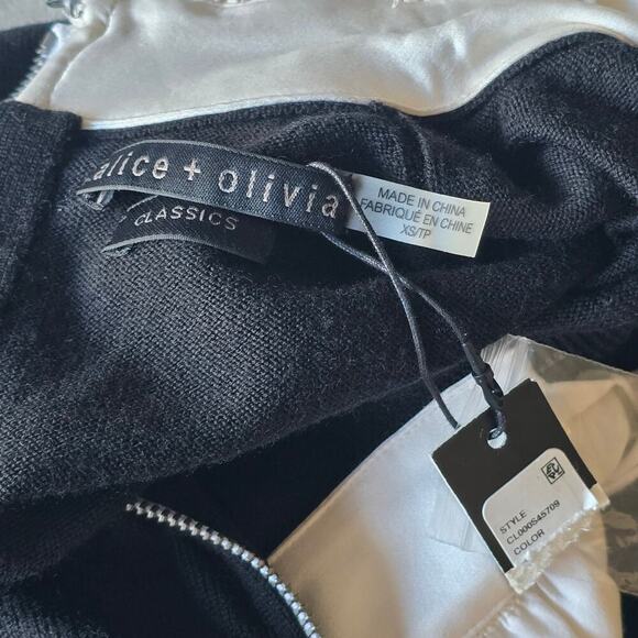 NWT $395 Alice + Olivia Wool Silk Bow Tie Sweater XS Black Ruffle Quiet Luxury - Picture 4 of 9